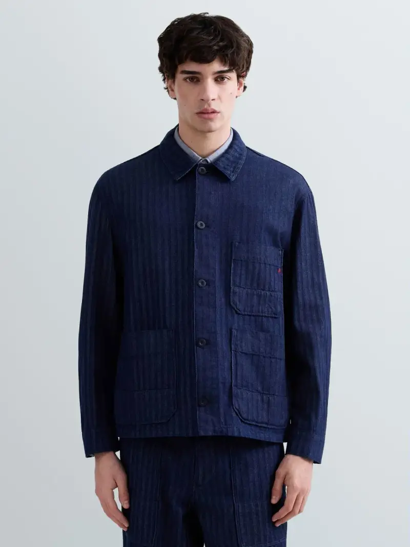 Giacca Camicia In Denim Spina Di Pesce