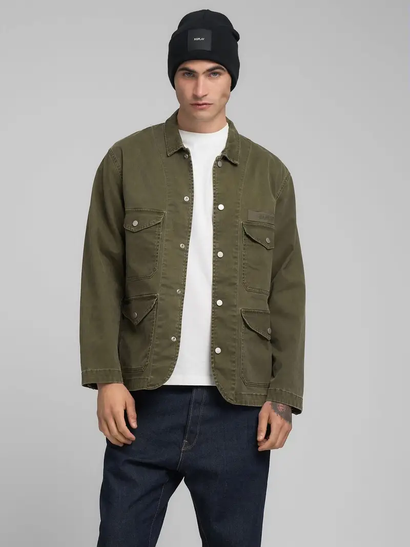 Giacca Camicia In Twill Di Cotone Stretch