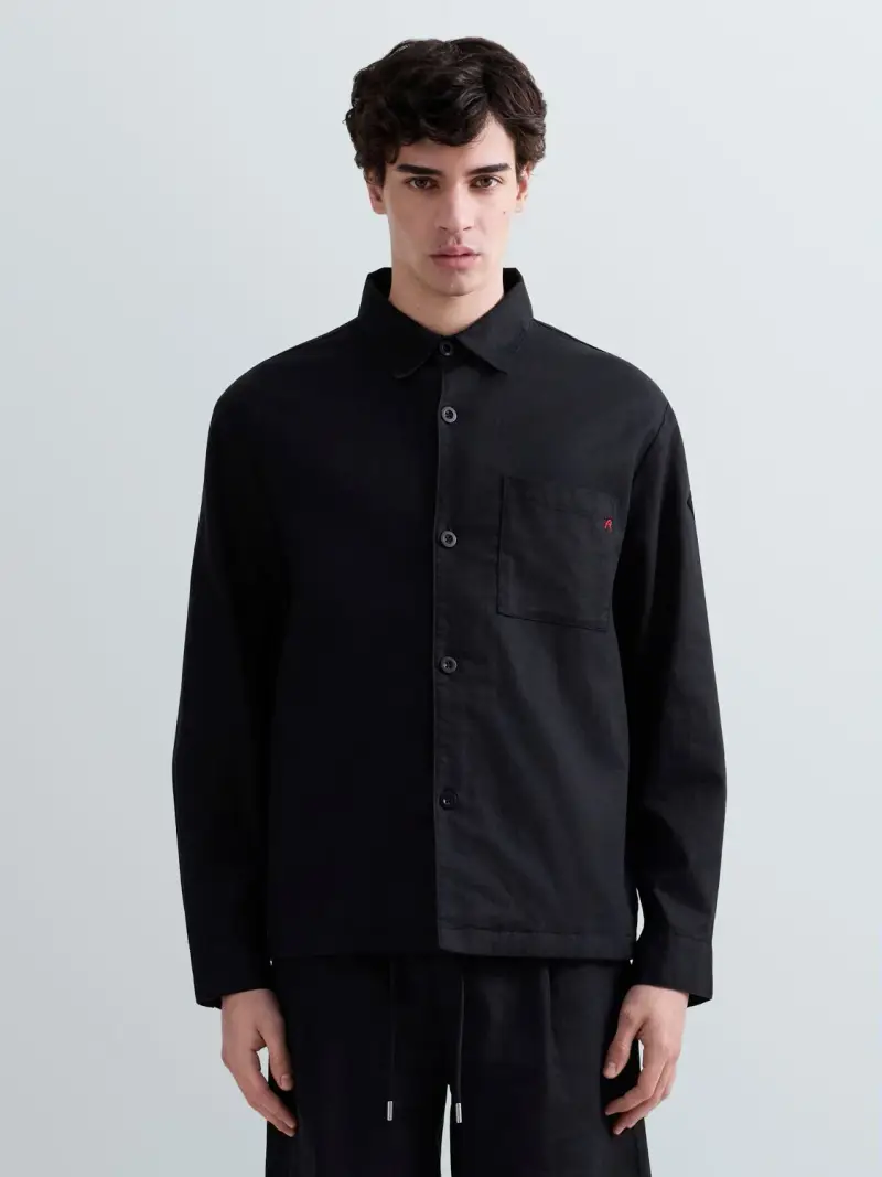 Giacca Camicia In Twill Di Lino E Cotone Nero