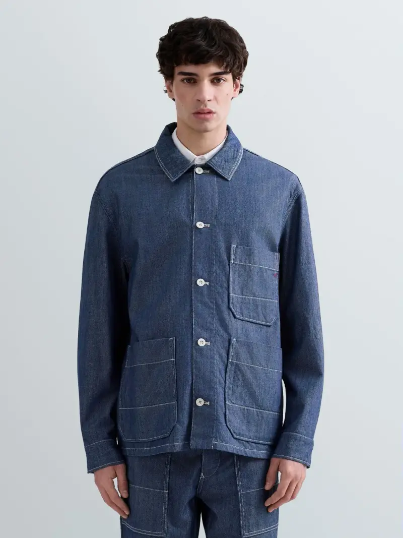 Giacca In Denim Con Tasche Blu Scuro