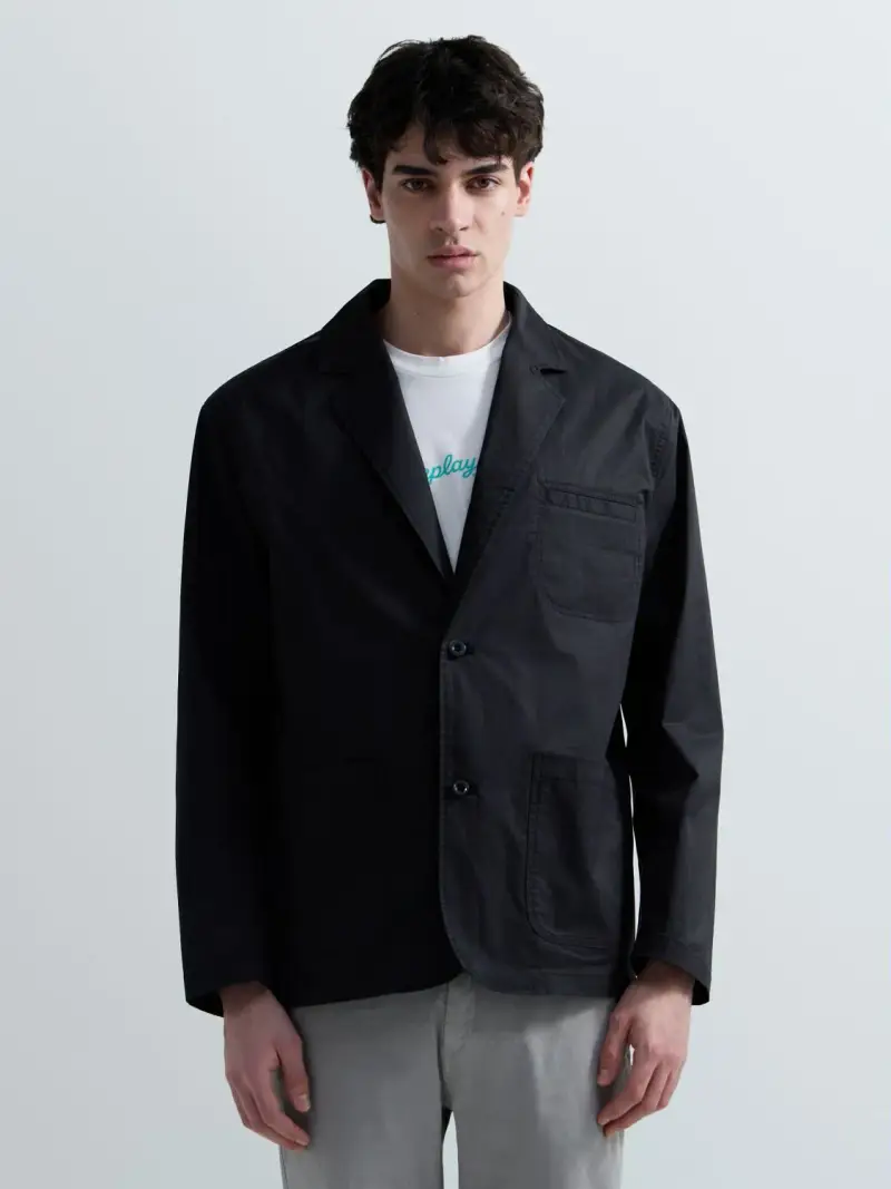 Giacca Regular Fit In Twill Con Revers