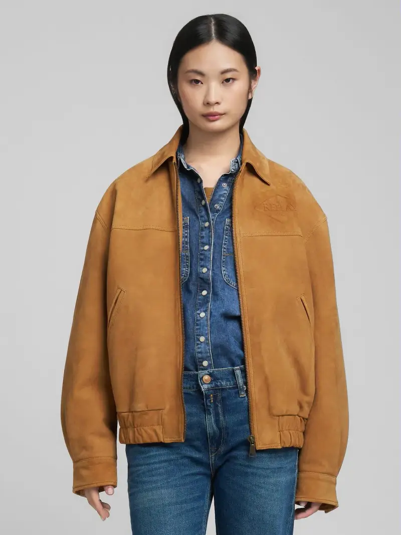 Giubbotto In Pelle Scamosciata