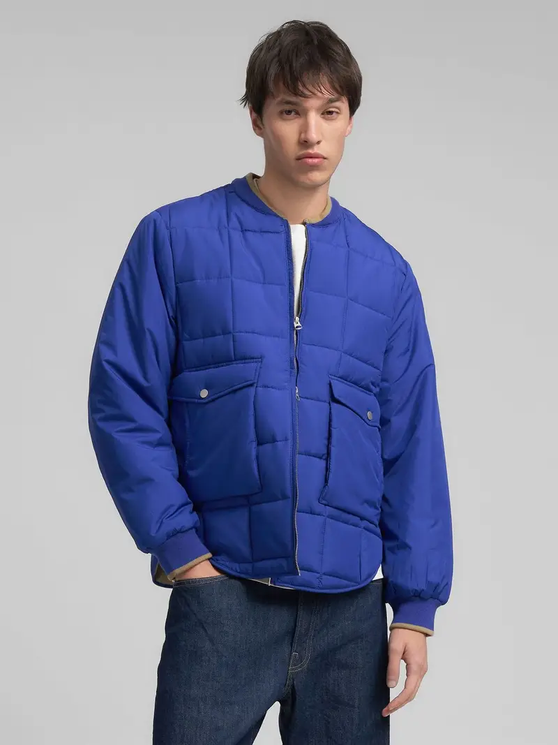 Giubbotto In Poly Ripstop Riciclato Blu Medio