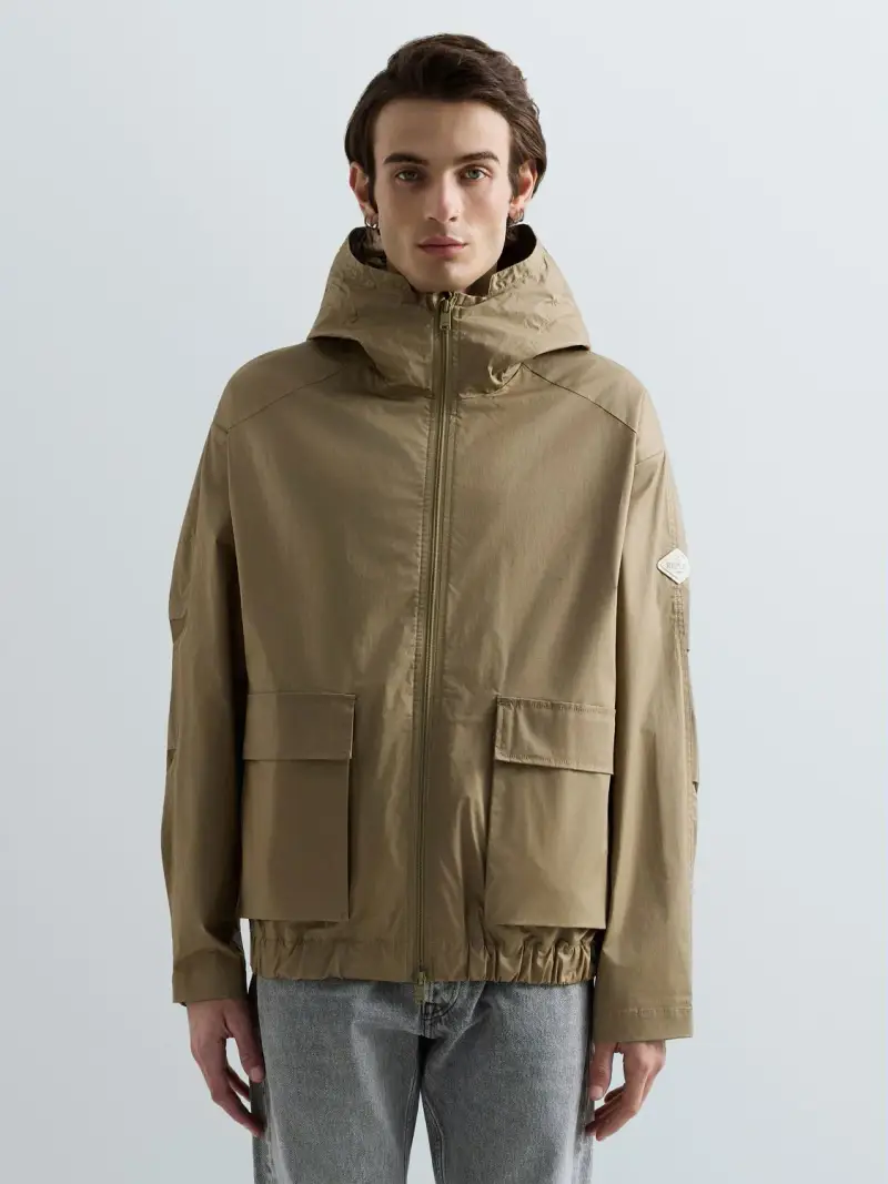 Giubbotto In Twill Con Cappuccio