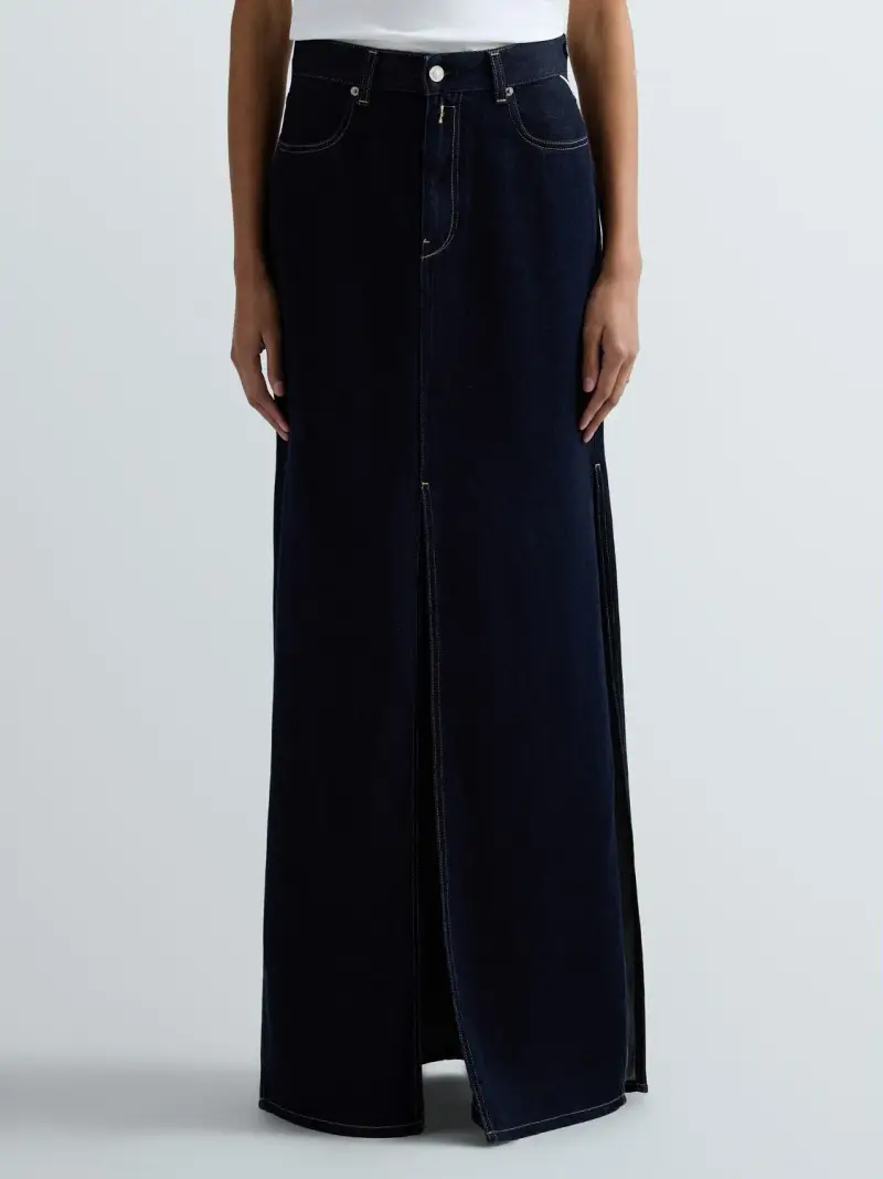 Gonna Lunga In Denim Scuro Con Spacchi
