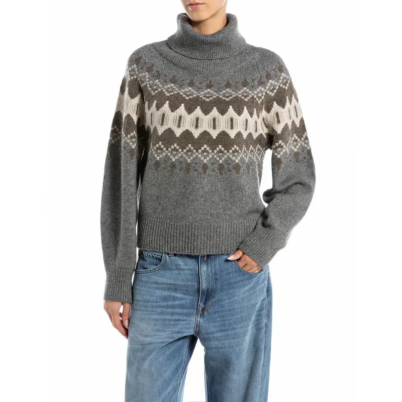 Maglia Maniche Lunghe Dolcevita Grigio Donna S