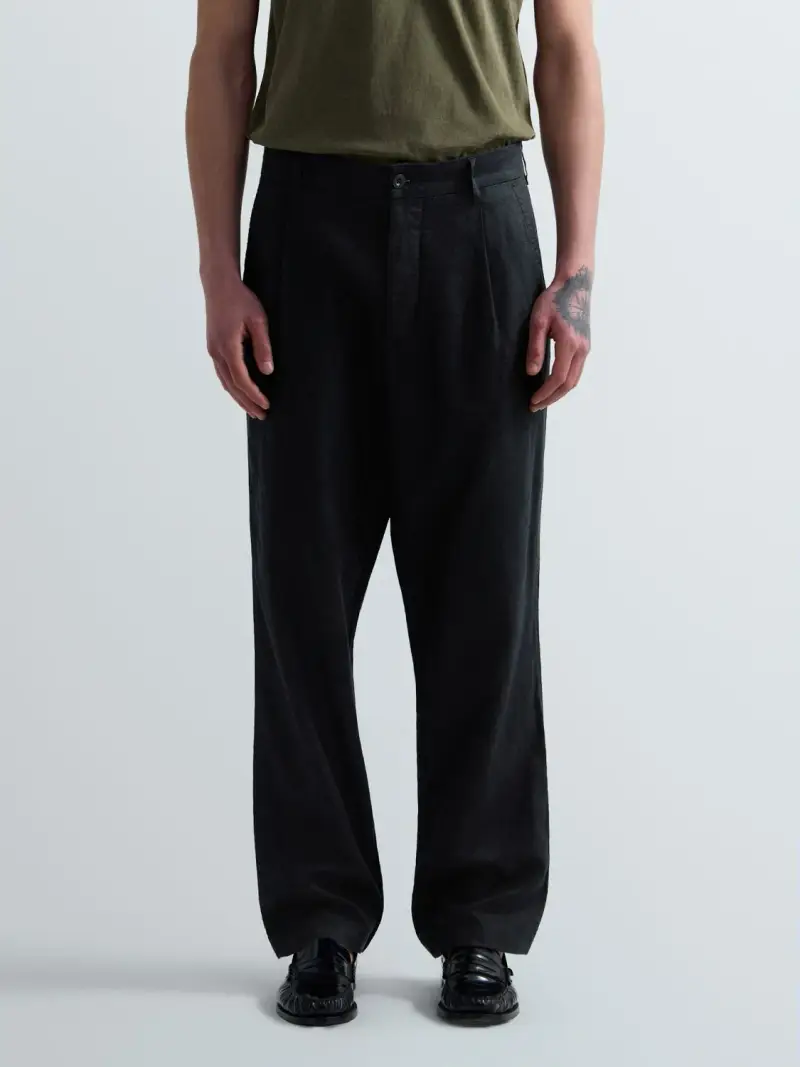 Pantaloni Regular Fit In Lino E Cotone