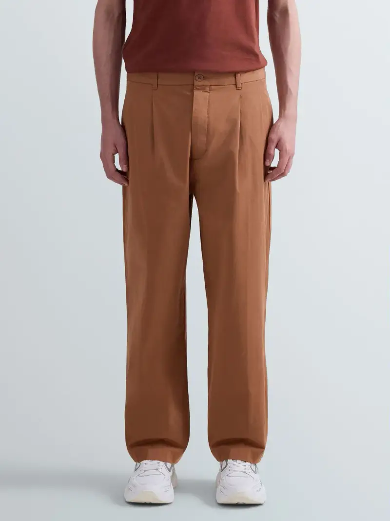 Pantaloni Relaxed Fit In Twill Di Cotone Organico Marrone