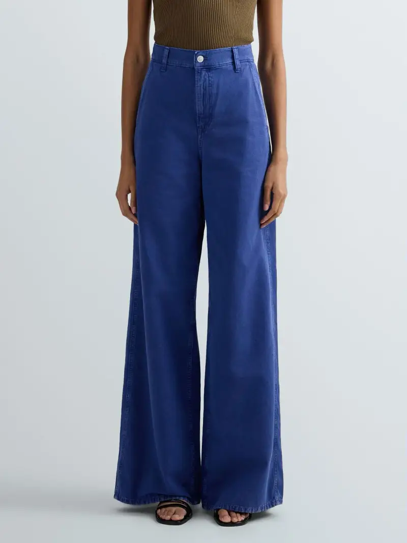 Pantaloni Wide Leg In Tela Di Cotone