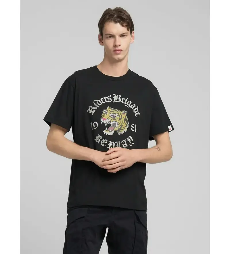 per uomo M3222 000 2660 Maglietta con stampa tigre nera (S), Nero, Casual, Cotone, Manica corta