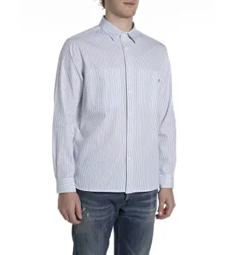 per uomo M4138A 000 52880 Camicia a righe blu a vestibilità regolare (S), Casual, Cotone, Classico, Manica lunga