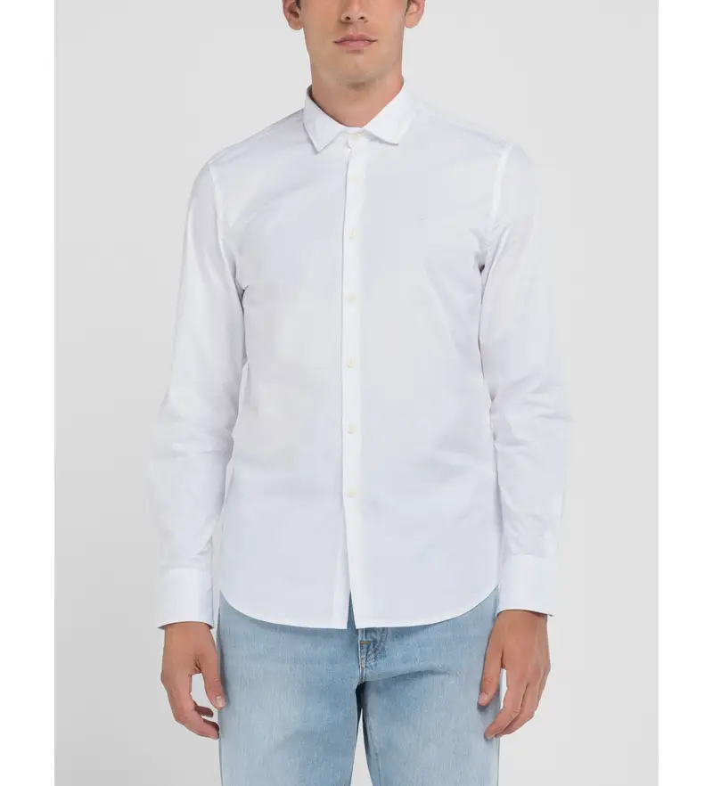 per uomo M4140 000 80279A Camicia bianca in popeline elasticizzato (S), Bianco, Casual, Cotone, Classico, Manica lunga