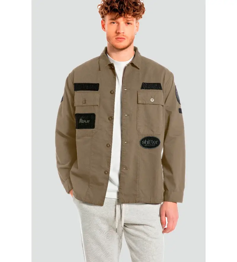 per uomo. M8445B.000.85172 Giacca Regular Fit con toppe verdi (S), Casual, Verde, Cotone