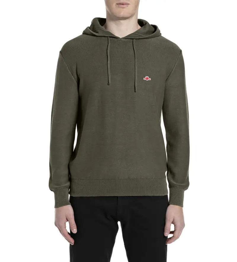 per uomo UK4865 000 G21280G Felpa con cappuccio in maglia di cotone color cachi (S), Marrone, Casual, Verde