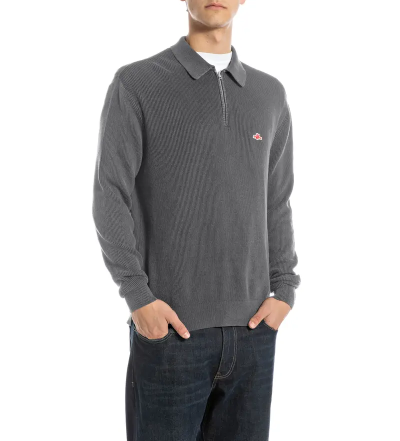 Replay Maglione grigio con cerniera corta per uomo in cotone