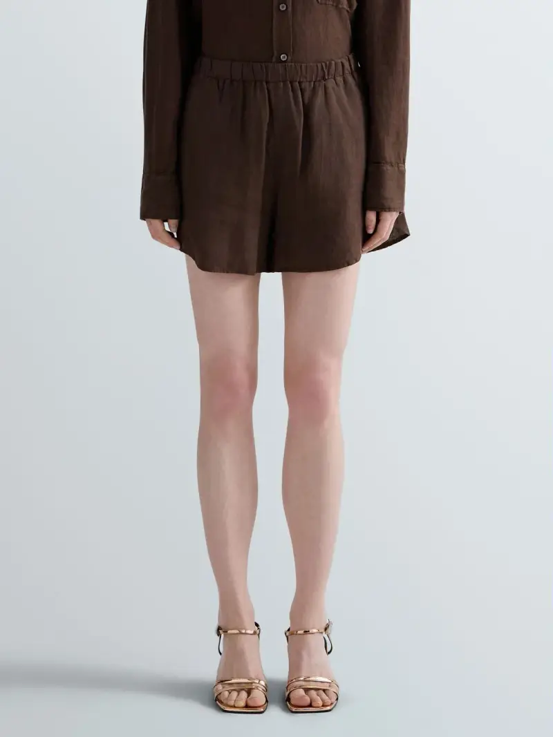 Shorts Comfort Fit In Cotone E Lino