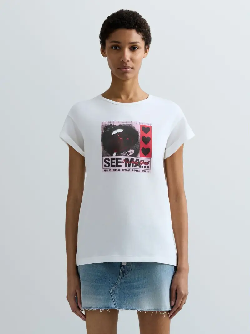 T-shirt In Jersey Con Stampa Fotografica Grigio