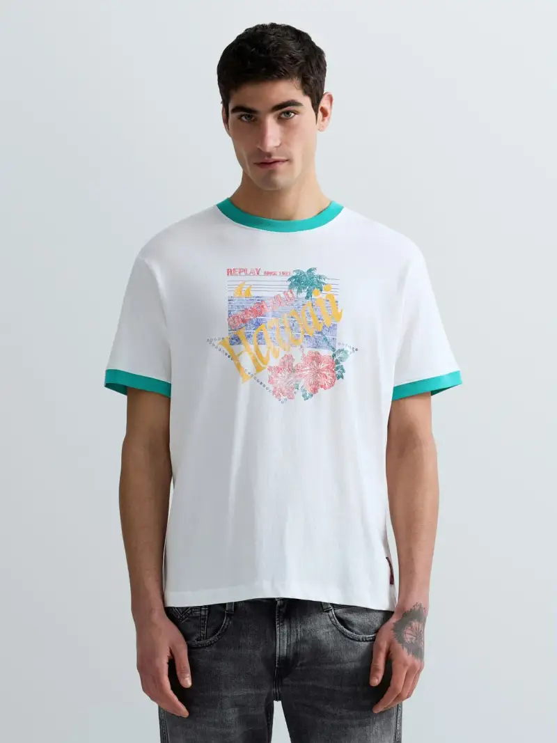 T-shirt In Jersey Con Stampa Hawaii Grigio