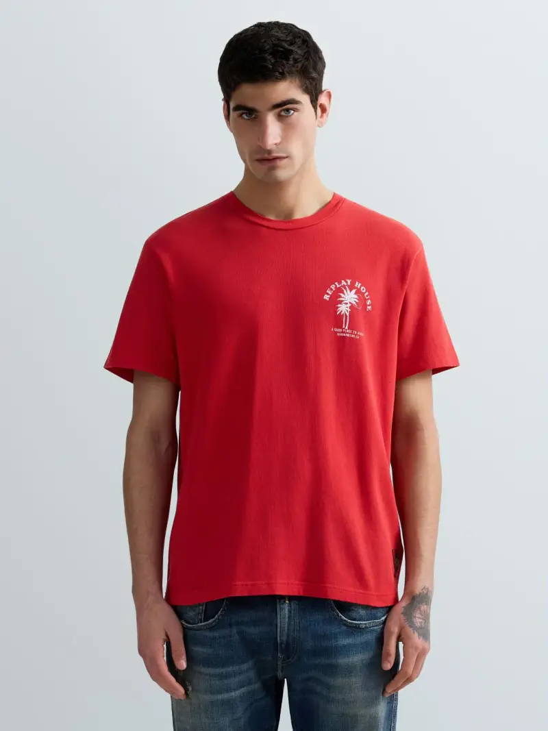 T-shirt In Jersey Con Stampa Palme