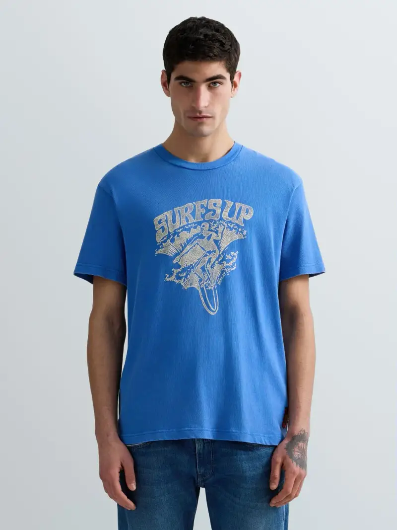 T-shirt In Jersey Con Stampa Surf Blu Medio