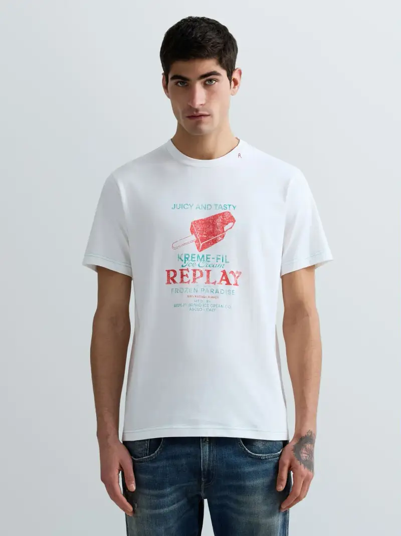 T-shirt Regular Fit Con Stampa Gelato Grigio