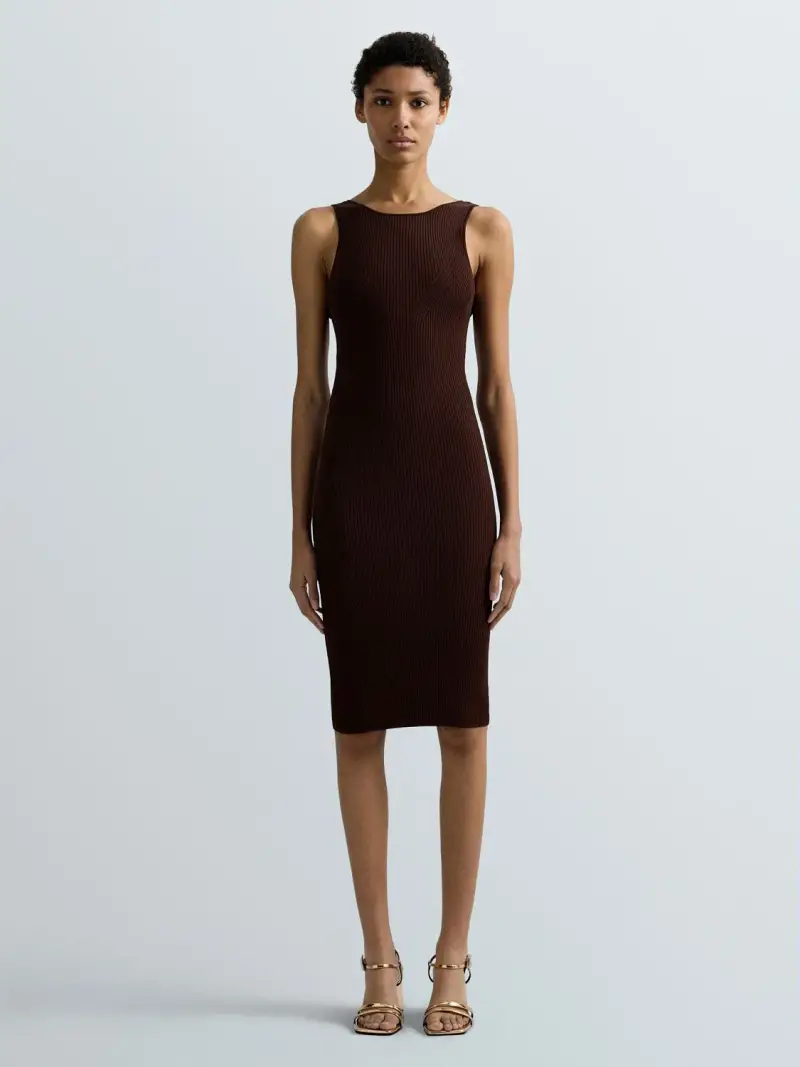 Vestito Aderente In Maglia A Costine Nero