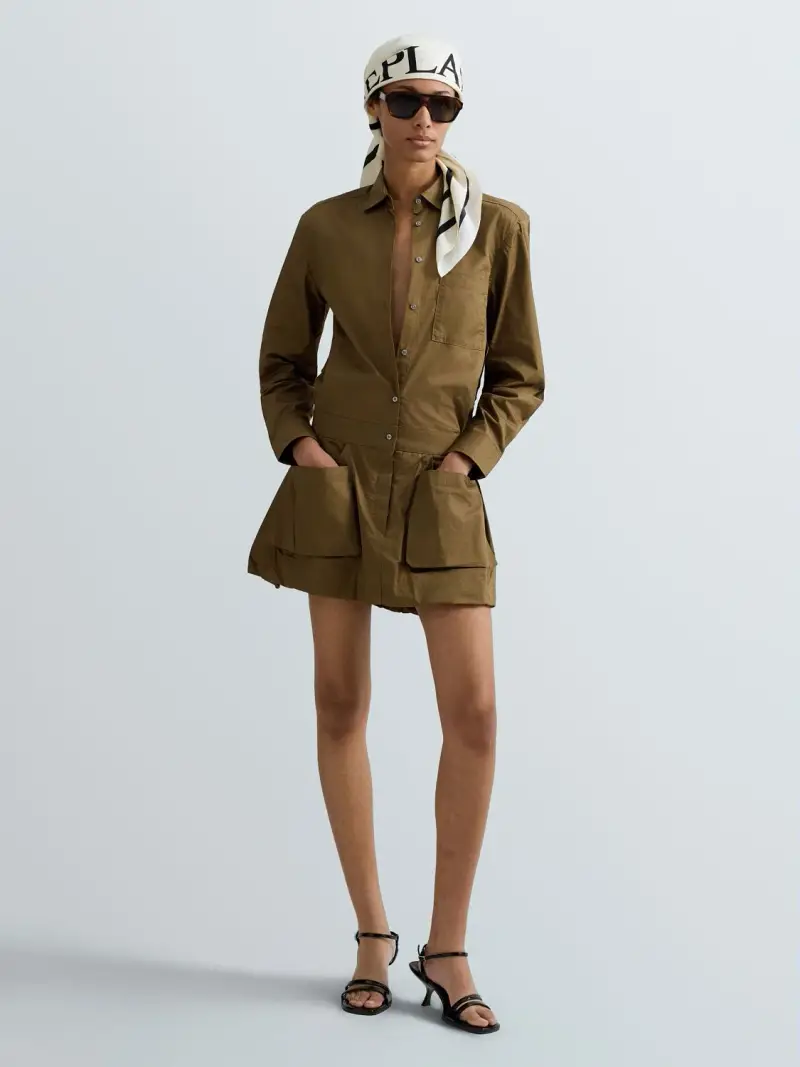 Vestito Corto In Cotone Con Maxi Tasche