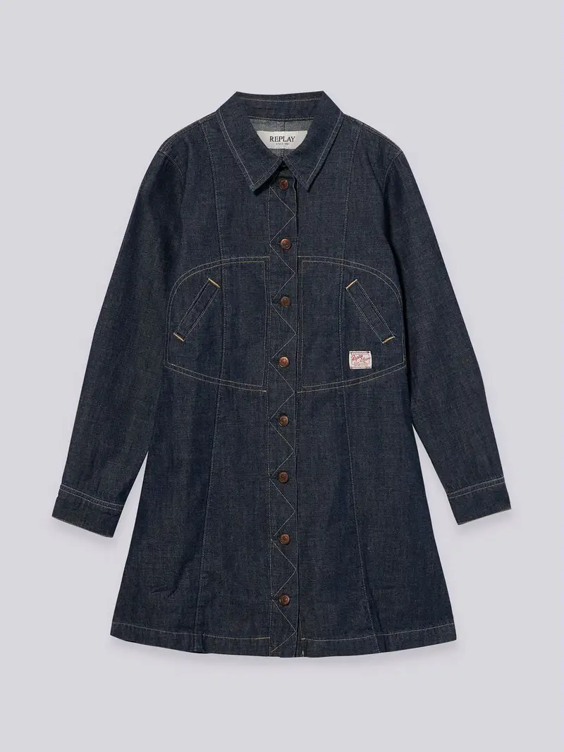 Vestito Corto In Denim Con Bottoni