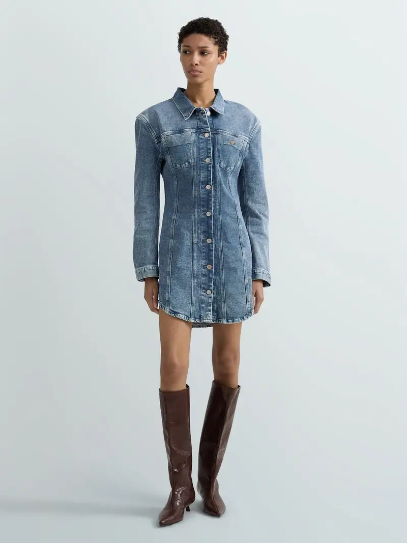 Vestito Corto In Denim Con Bottoni