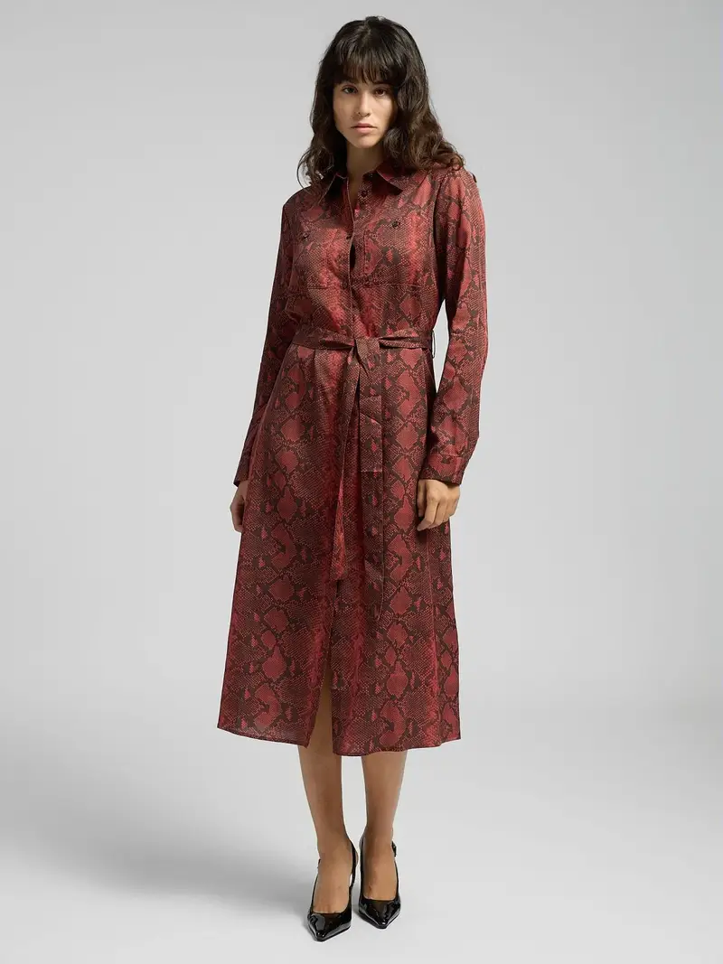 Vestito Midi Con Stampa Serpente Marrone