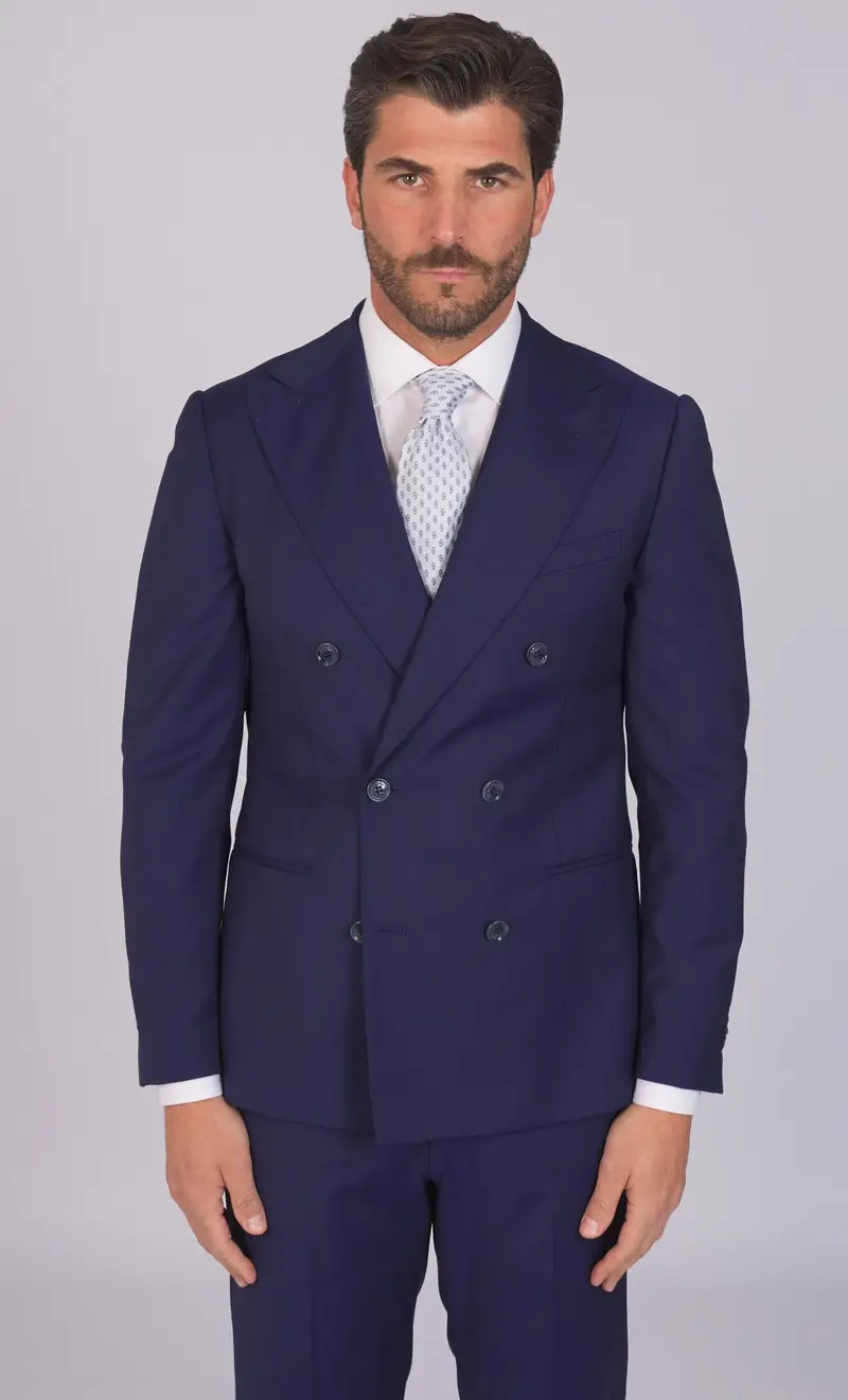 Abito doppiopetto reporter in fresco lana drop 7, colore blu