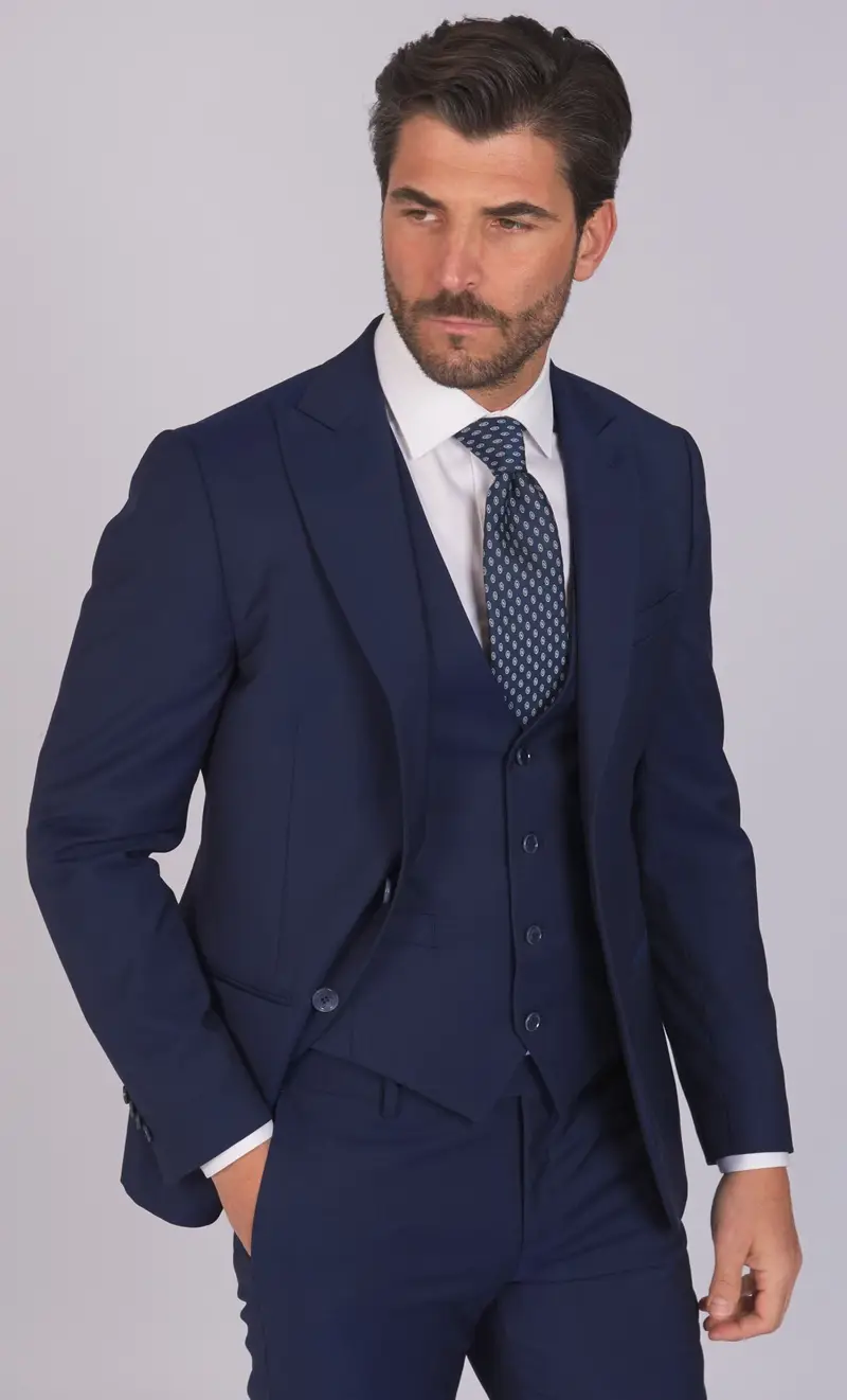 Abito reporter in fresco lana drop 7 con gilet, colore blu