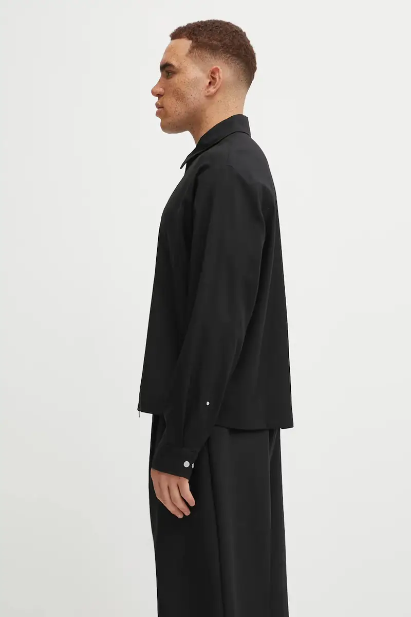 camicia con lana Zip Up Wool colore nero MLM100423 miniatura 2