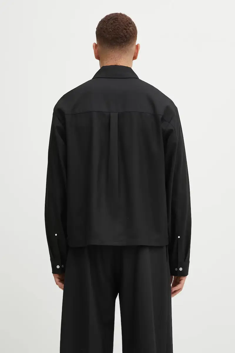 camicia con lana Zip Up Wool colore nero MLM100423 miniatura 3