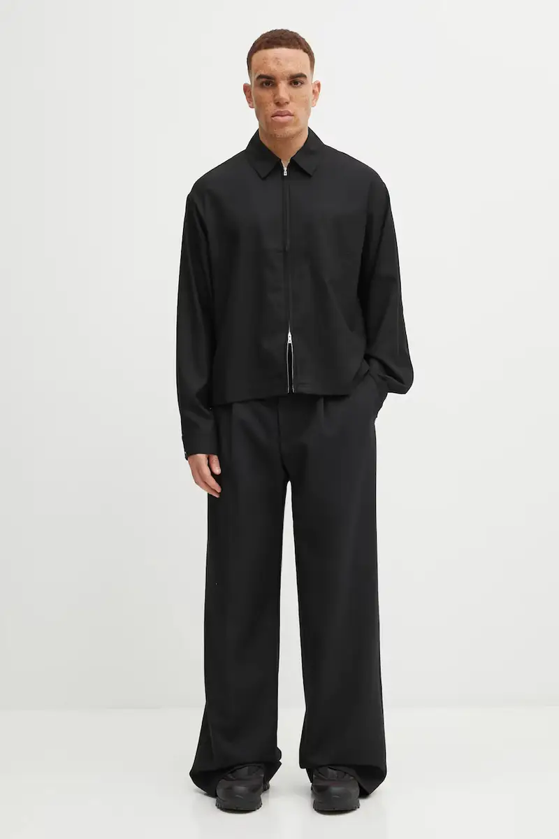 camicia con lana Zip Up Wool colore nero MLM100423 miniatura 5