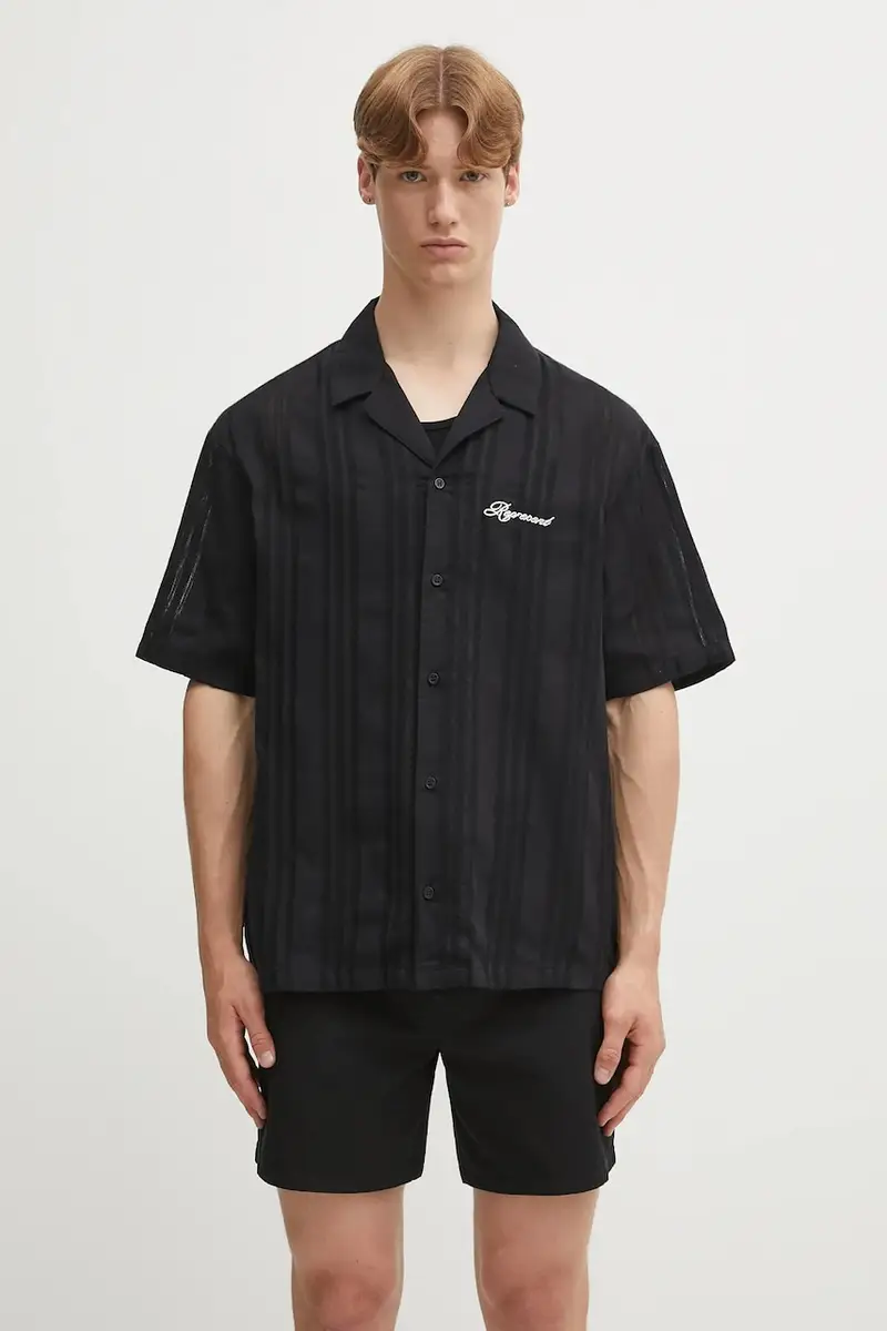 camicia in cotone Embroidered Bowling Shirt uomo colore nero MLM2967.01