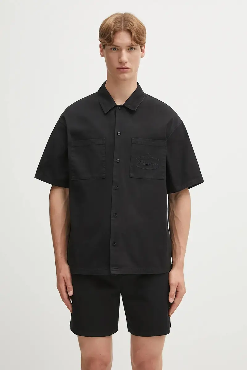 camicia in cotone Short Sleeve Cotton Overshirt uomo colore nero MLM21482.02