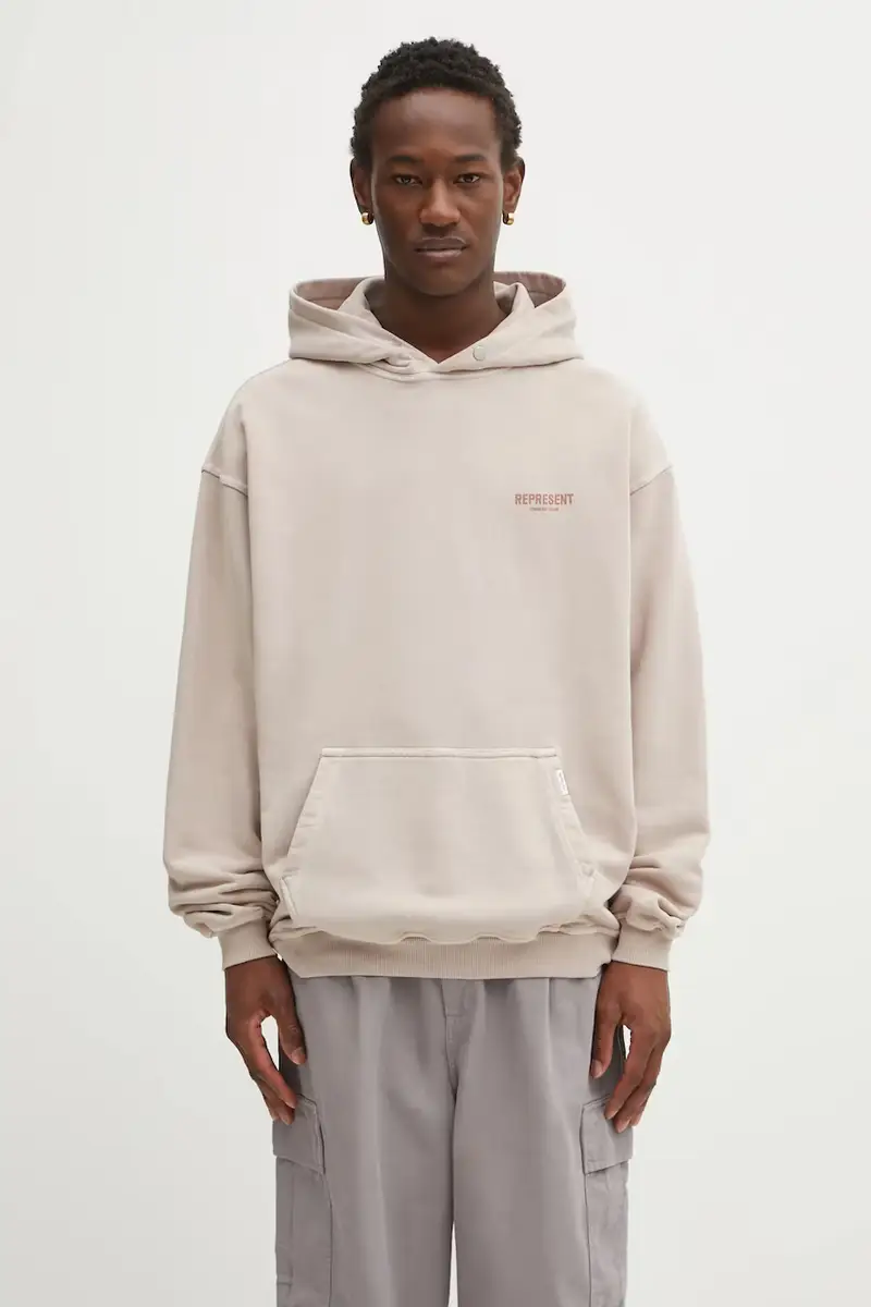 felpa in cotone Owners Club uomo colore rosa con cappuccio OCM41113 Beige miniatura 3