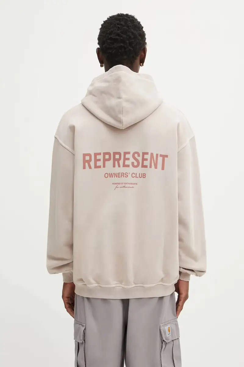 felpa in cotone Owners Club uomo colore rosa con cappuccio OCM41113 Beige