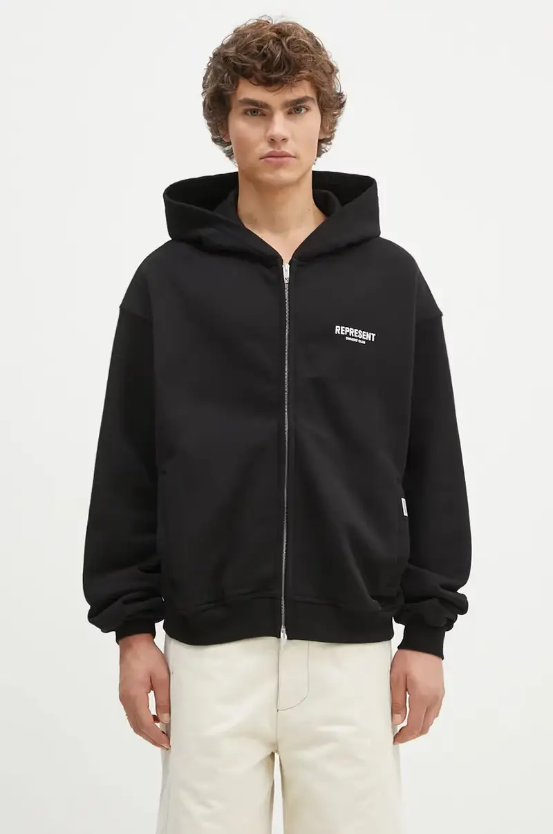 felpa in cotone Represent Owners Club Zip Hoodie uomo colore nero con cappuccio OCM41122.001 miniatura 3
