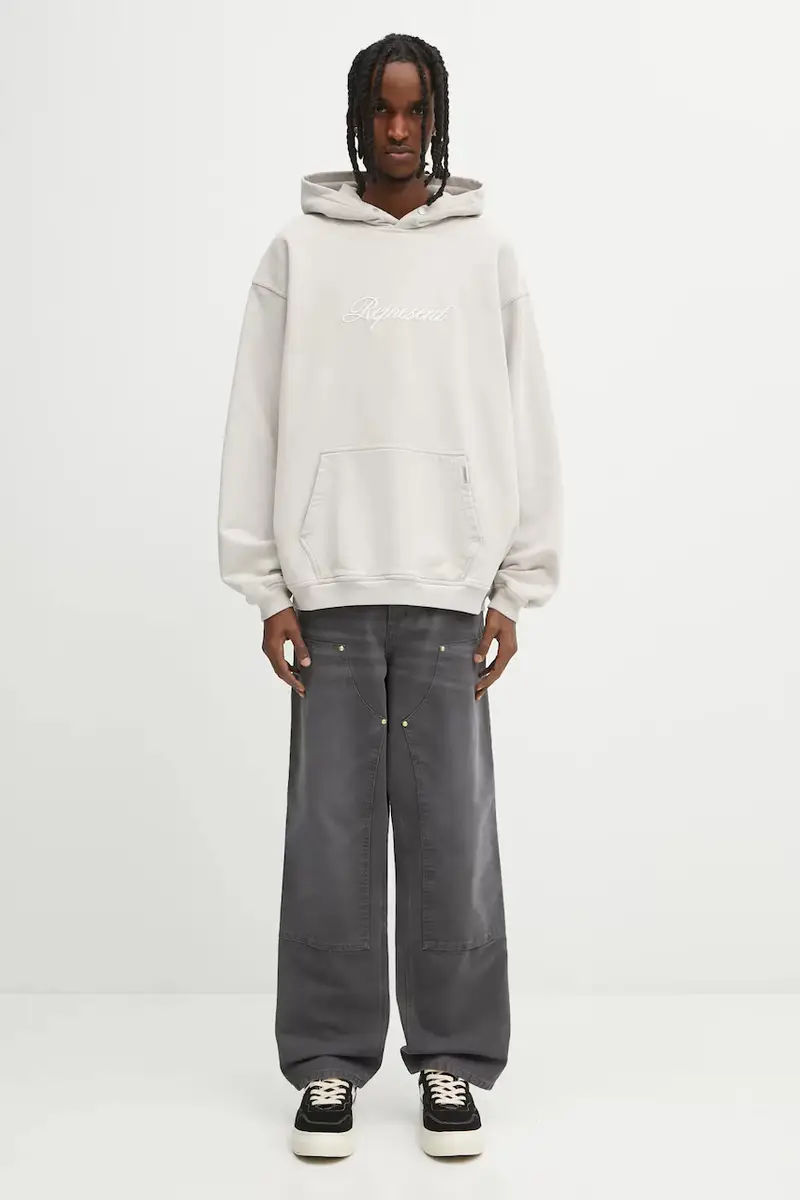 felpa in cotone Script Logo uomo colore beige con cappuccio con applicazione MLM100028 miniatura 5