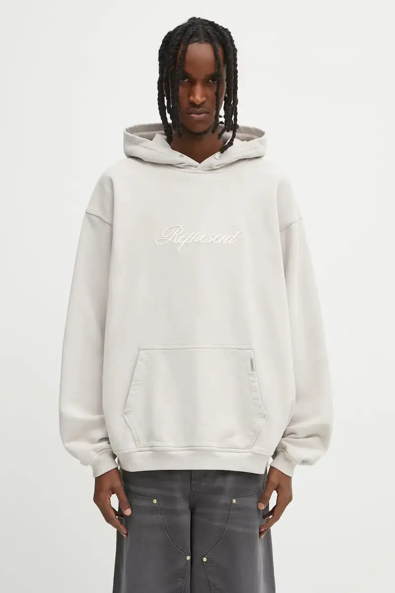 felpa in cotone Script Logo uomo colore beige con cappuccio con applicazione MLM100028