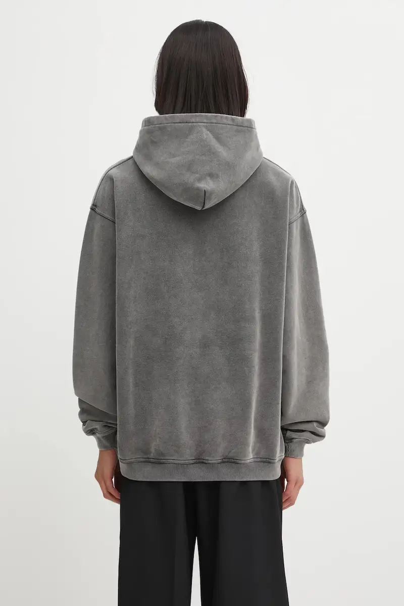 felpa in cotone Script Logo uomo colore grigio con cappuccio con applicazione MLM100028 miniatura 3