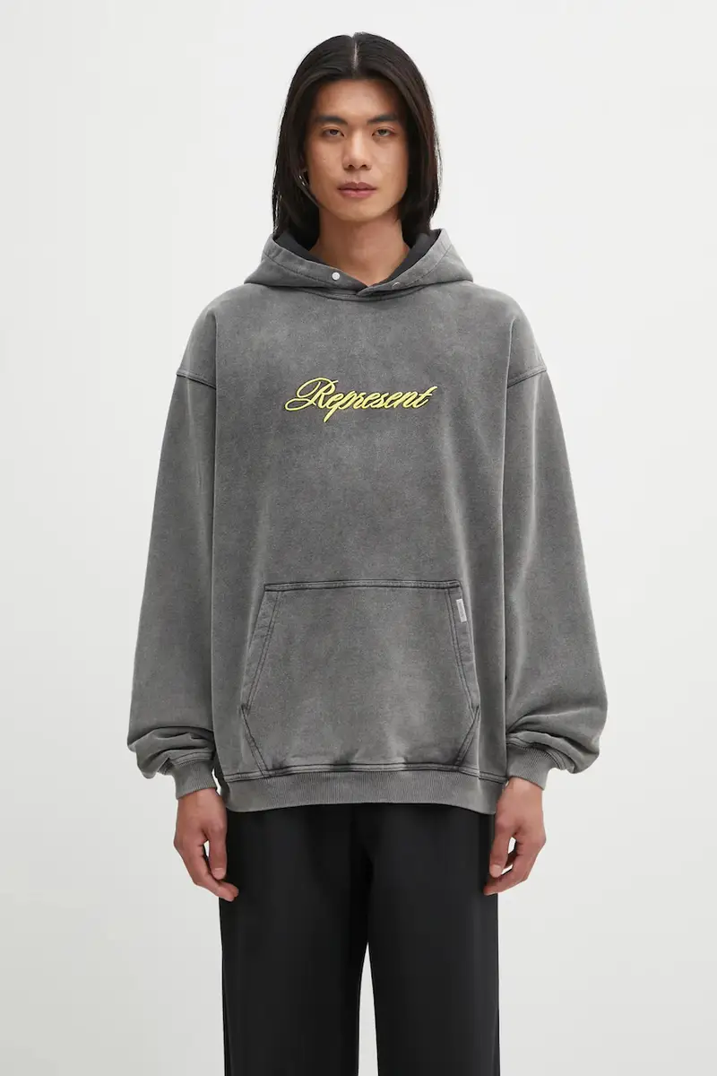 felpa in cotone Script Logo uomo colore grigio con cappuccio con applicazione MLM100028