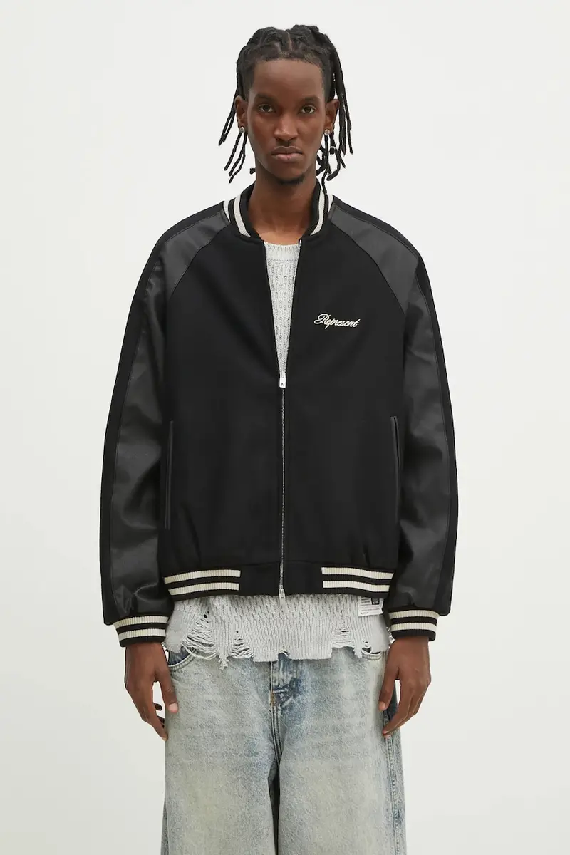 giacca bomber in lana Raglan Varsity Jacket colore nero MLM1803.01