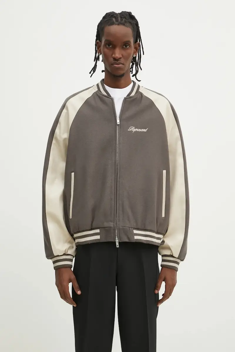 giacca bomber in lana Raglan Varsity Jacket colore verde MLM1803.46