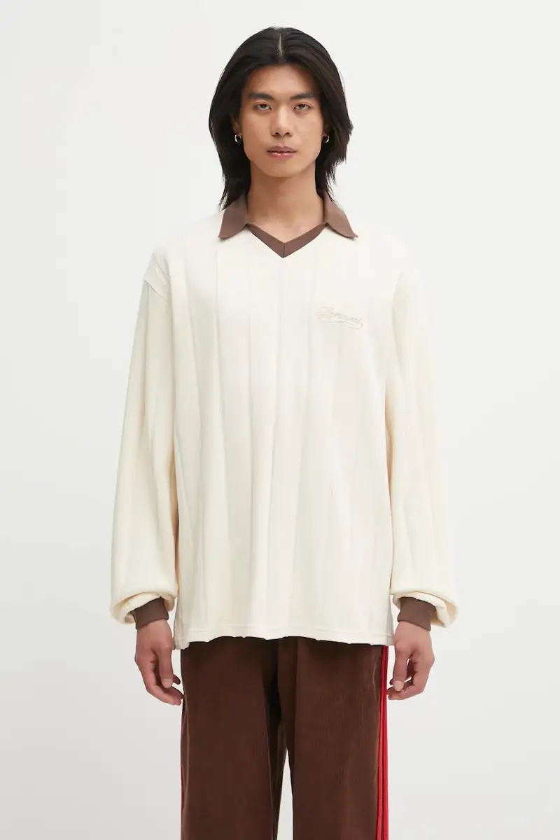 top a maniche lunghe in cotone Ls Retro Football colore beige con applicazione MLM100277