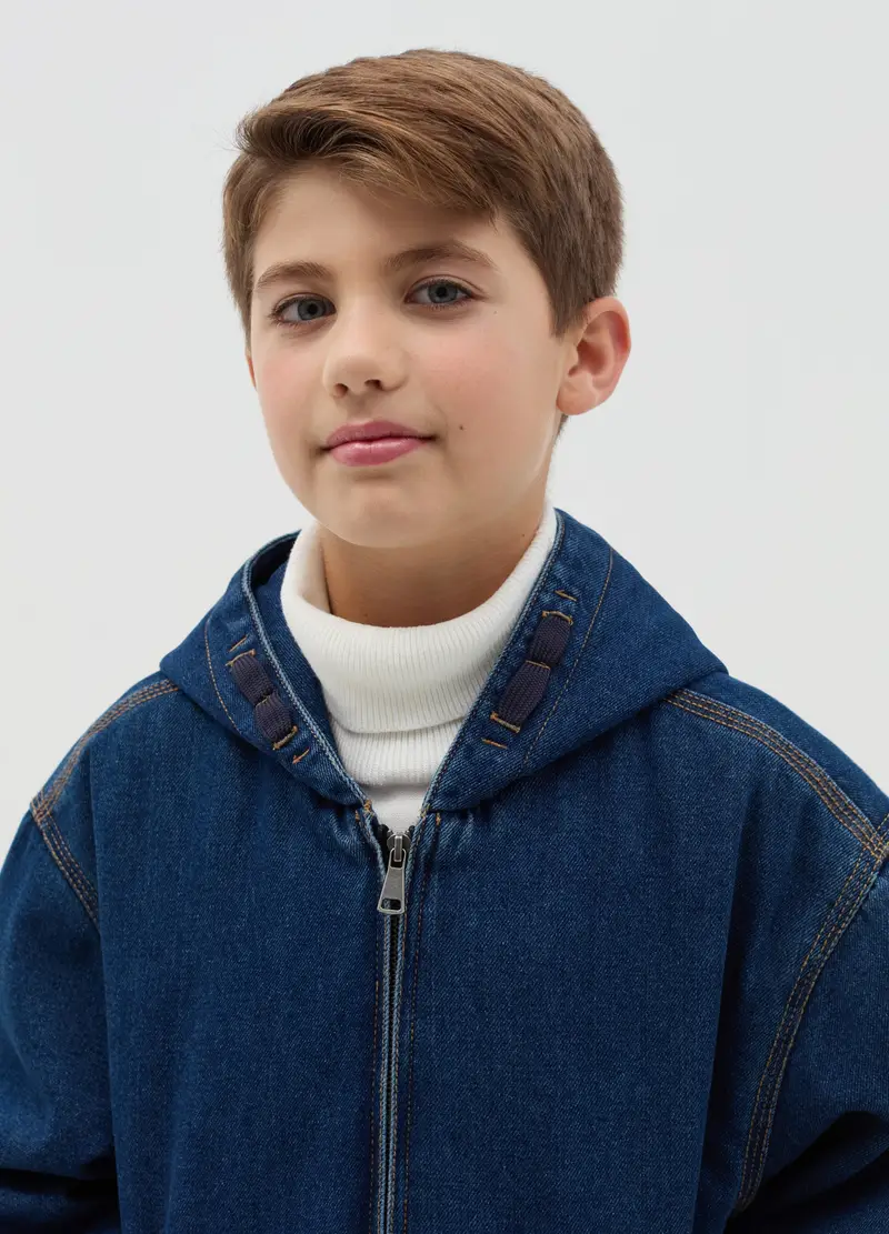 Bomber In Denim Con Cappuccio, Bambino, Denim miniatura 2