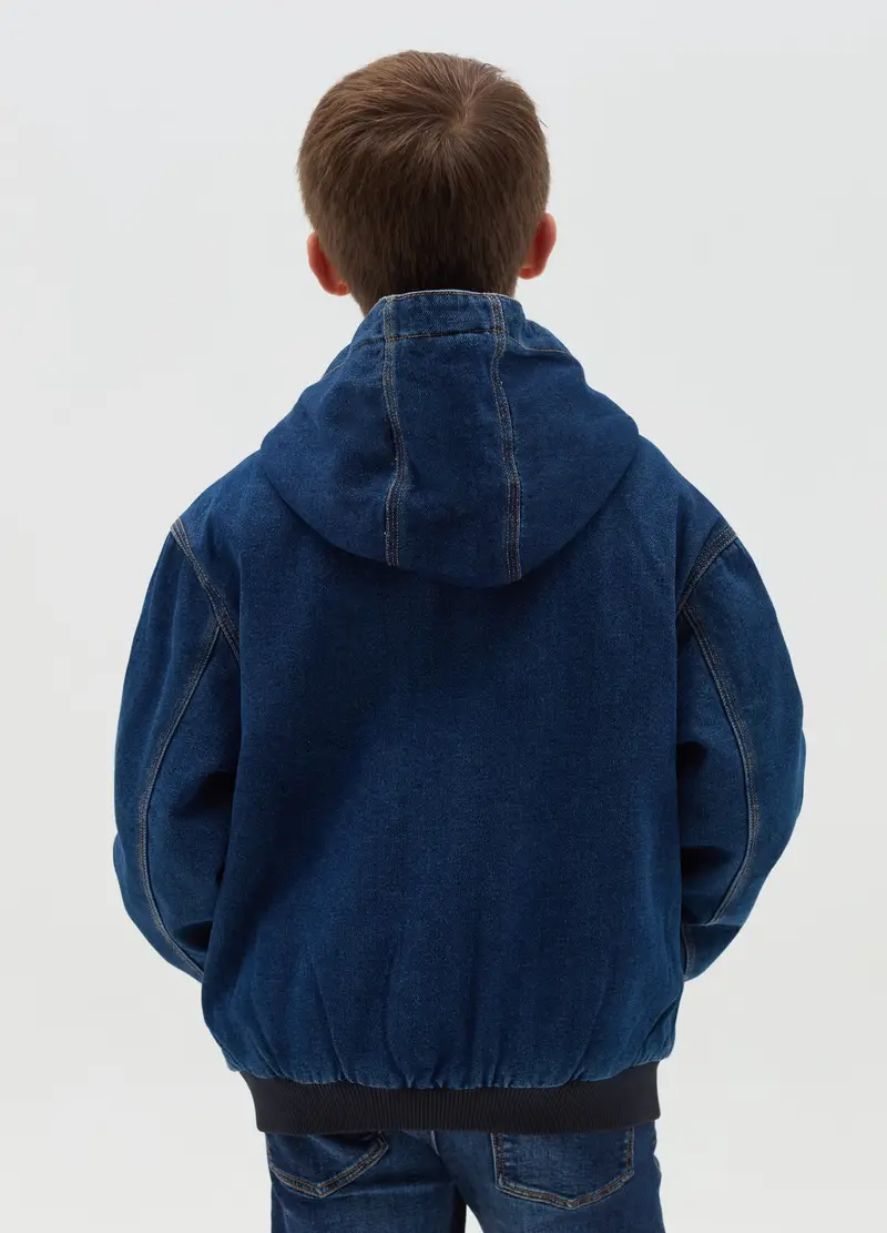 Bomber In Denim Con Cappuccio, Bambino, Denim miniatura 3