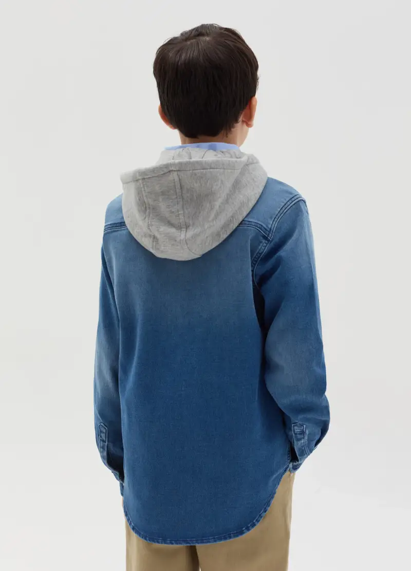 Camicia In Denim Con Cappuccio, Bambino, Denim miniatura 3